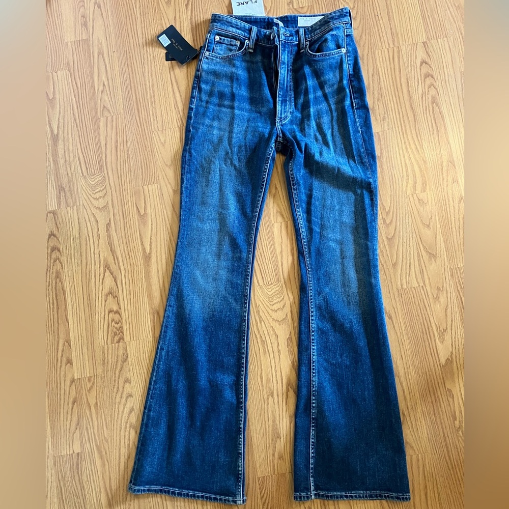 rag & bone Dark Indigo High-Rise Flare Jeans